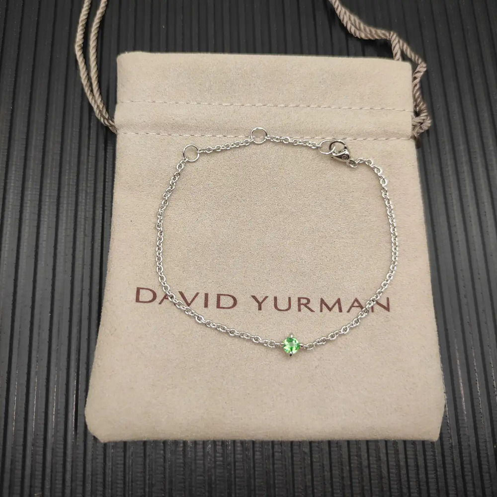 David Yurman Silver Solo Green Diamond Bracelet